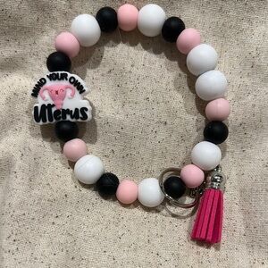 Pink and Black Beaded keychain Bracelet